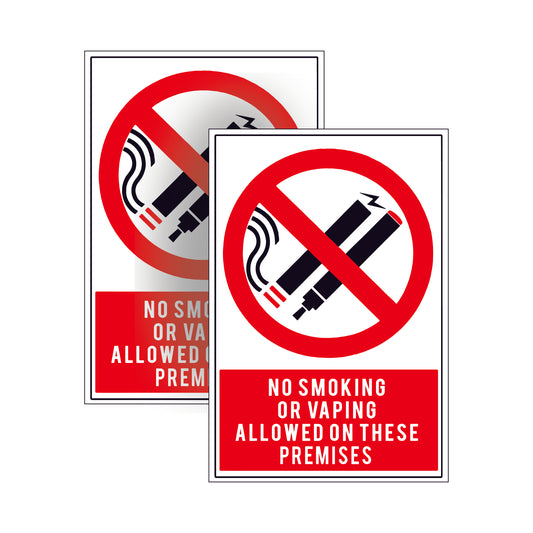 No Smoking Vaping warning safety signs stickers (2 Pack) for walls, doors or glass