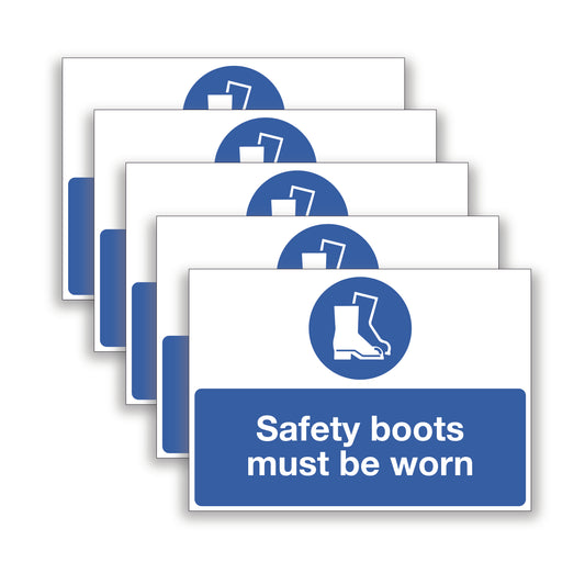 5pk Safety Boots Must Be Worn Warning Sign