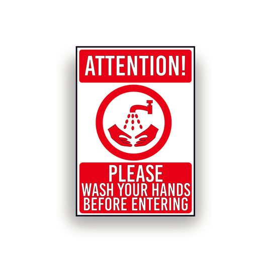 ATTENTION! PLEASE WASH YOUR HANDS ANTI VIRUS PREVENTION WARNING STICKER SIGN