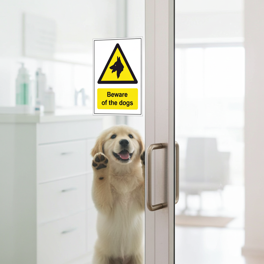 2 pack Beware of the dogs warning safety sticker or 3mm signs for doors, walls & windows