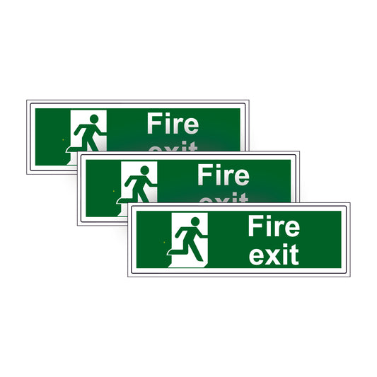 3 pack Fire exit warning safety vinyl stickers signs for doors, walls & windows