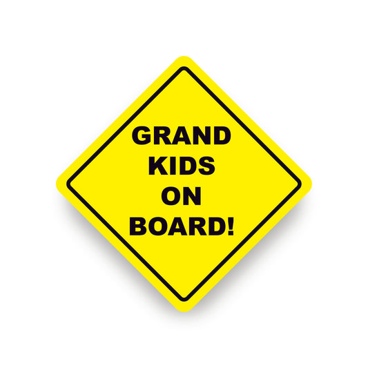 GRAND KIDS ON BOARD WARNING SAFETY BUMPER STICKER Yellow Sign Car Vinyl vehicle