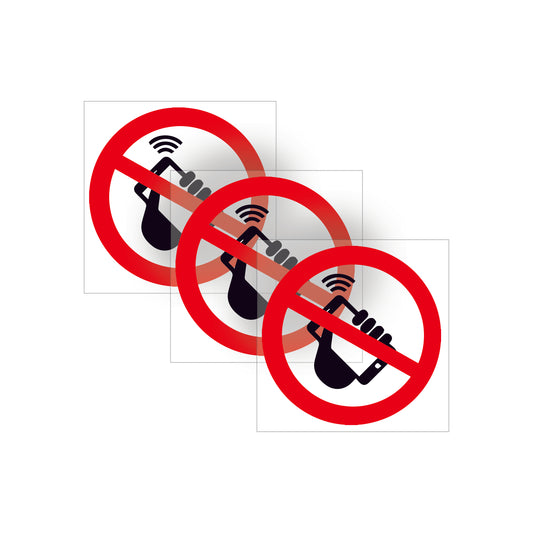 3 Pack of Clear No mobile phones warning safety sticker signs for cars, offices, home